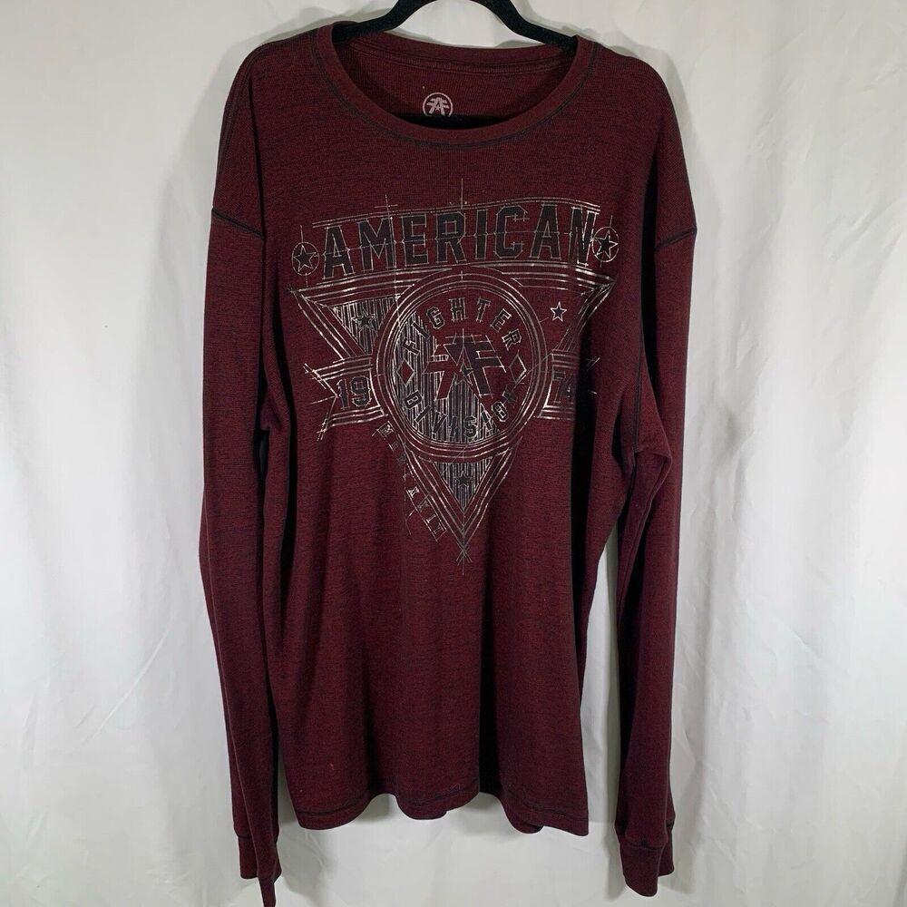 American Fighter Buckle Shirt Men's 4XL Red Waffled Long Sleeve 1974 Crew Neck